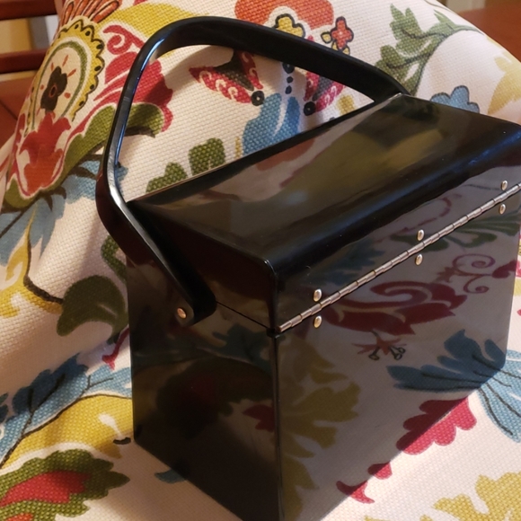 Vintage 1950's style craft Miami Black Box Purse - Picture 3 of 3